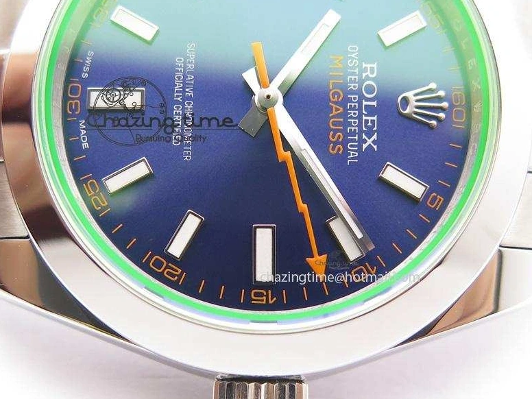 1225 HighPerformance Milgauss 116400 GV JF 1:1 Green Sapphire Blue Dial On SS Bracelet SA 3959